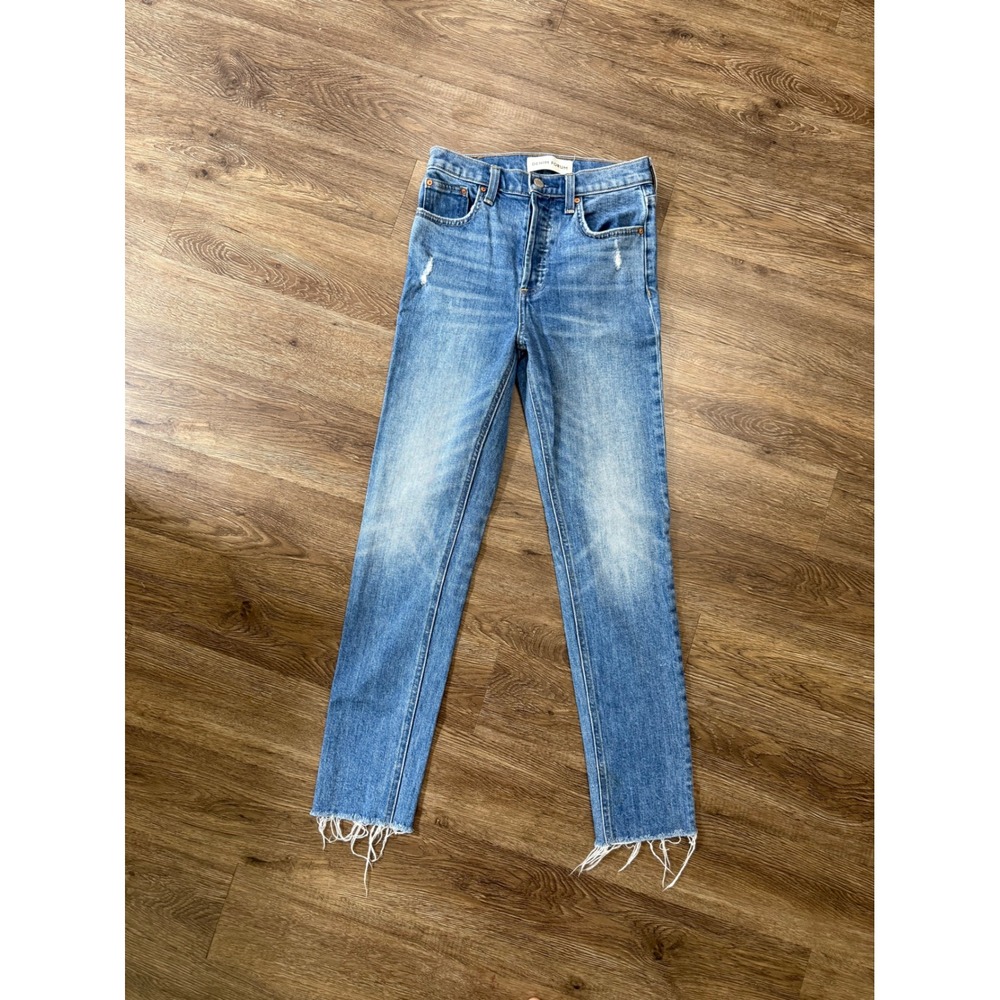 Denim Forum The Yoko High Rise Slim Jeans Blue Raw Hem Size 25‎